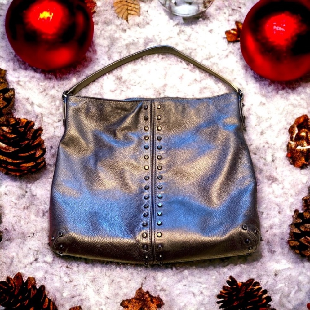Michael Kors Metallic Pewter Studded Leather Shoulder Bag